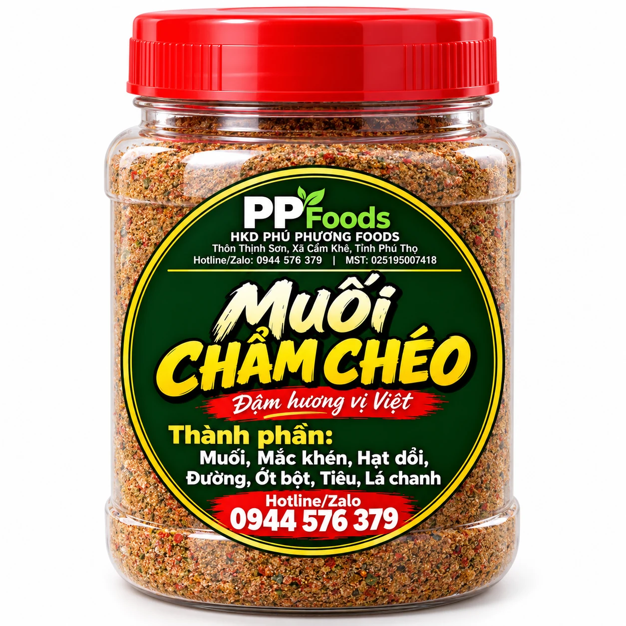 제품 라벨이 붙은 PPFoods 160g Muối chẩm chéo(향신 소금) 병
